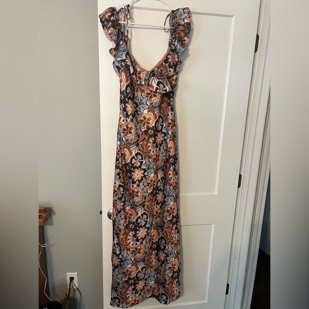 Elegant Floral Maxi Dress in Black and Orange